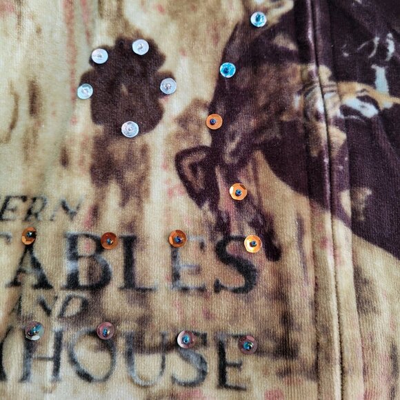 French Postcards The Wild West Ranch Sequined Velour Zip Up Hoodie Size Medium - Picture 11 of 14